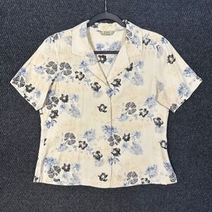 Tommy Bahama Hawaiian Aloha Shirt Womens M Cream Silk Floral Tropical Camp